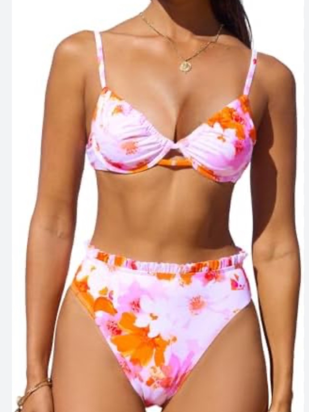 Cupshe Pink & Orange Floral High-Waist Bikini Set